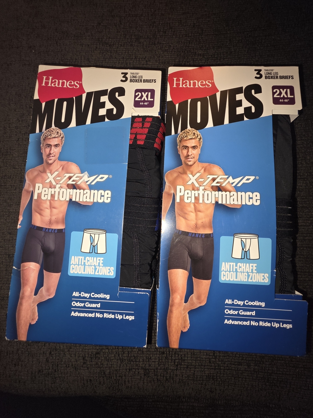 Hanes Moves X-Temp Performance 2XL Boxer Briefs - Black (3-Pack) Set Of Two